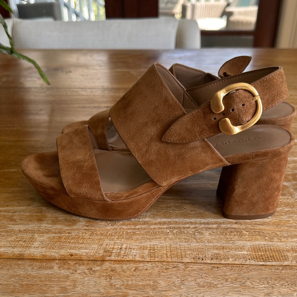 AEROSOLES Brown Suede Women's Sandals - Picture 2 of 5